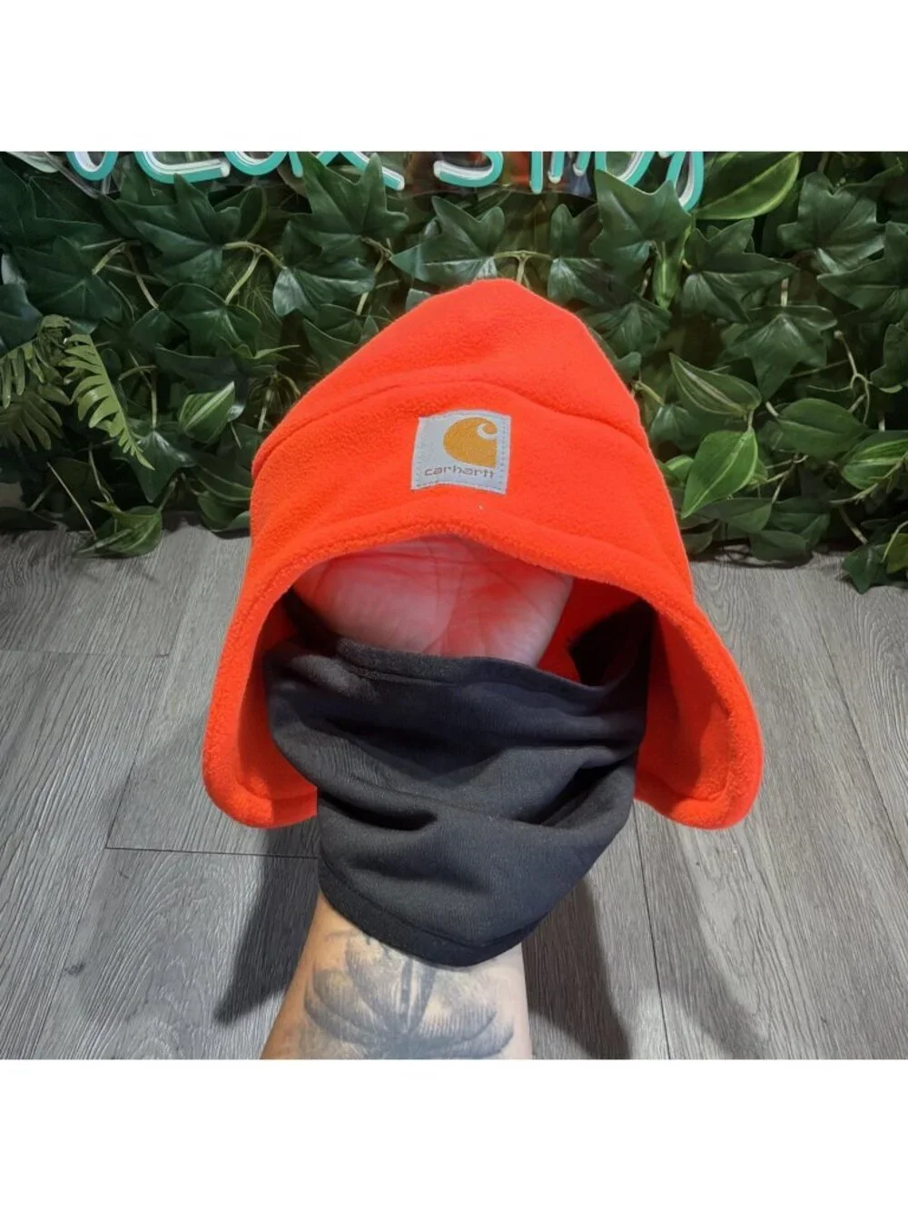 Carhartt Fleece 2 in 1 One Size Mens Beanie Hat Face Mask Orange A202